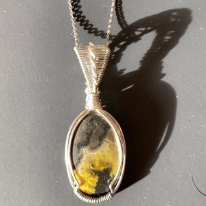 Handmade Bumble Bee Jasper Necklace with silver chain